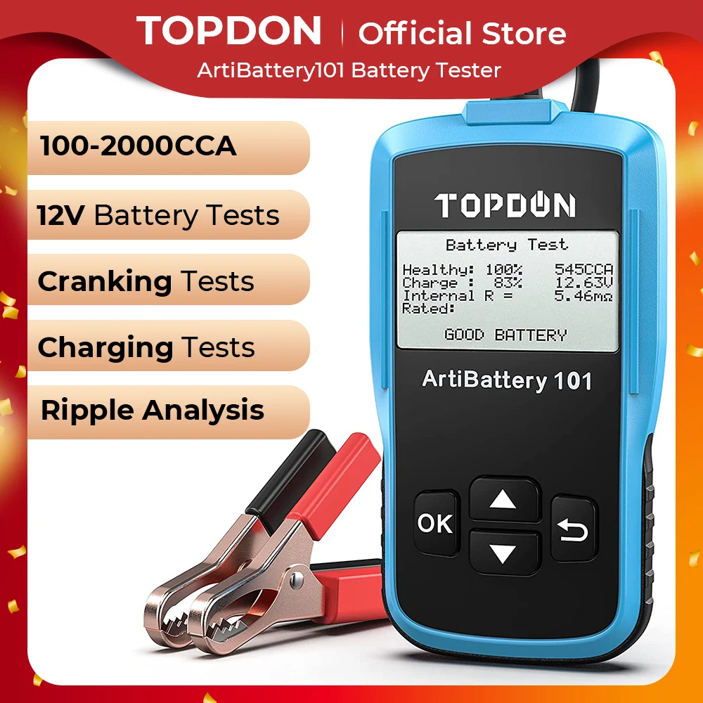 

TOPDON AB101 цифровой тестер батареи 12 В портативный автомобильный монитор батареи автомобильный тестер зарядки зарядки автоматический анализатор автомобиля