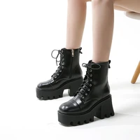 martin boots female thick bottom thick with high heel 10cm single boots british wind hundred with muffin short boots fashion