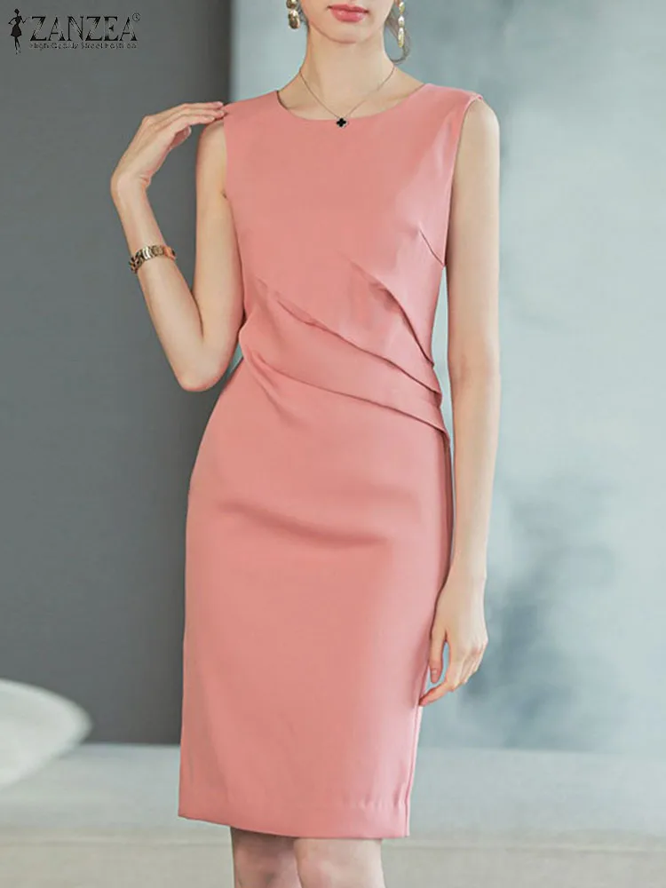Летнее элегантное однотонное платье без рукавов ZANZEA женский сарафан модное