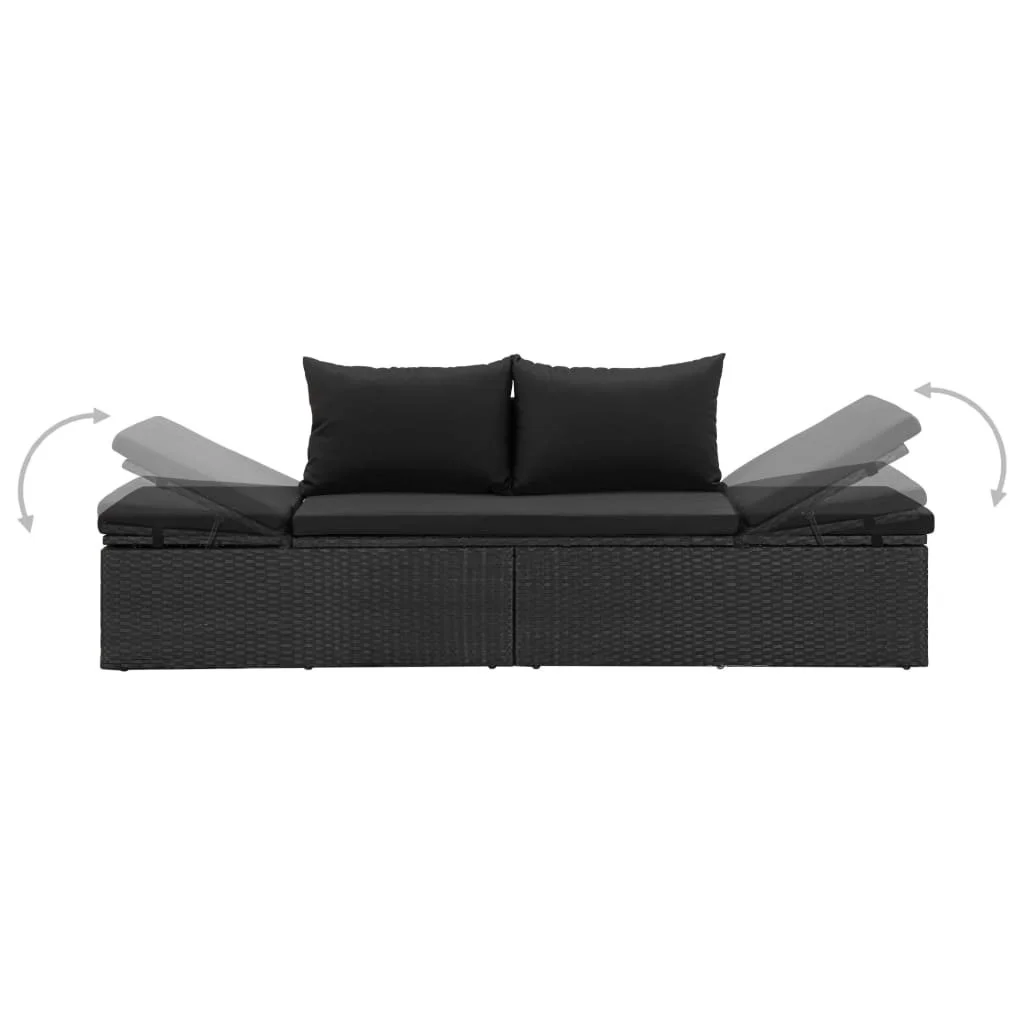 

Sun Bed with Cushions Poly Rattan Black