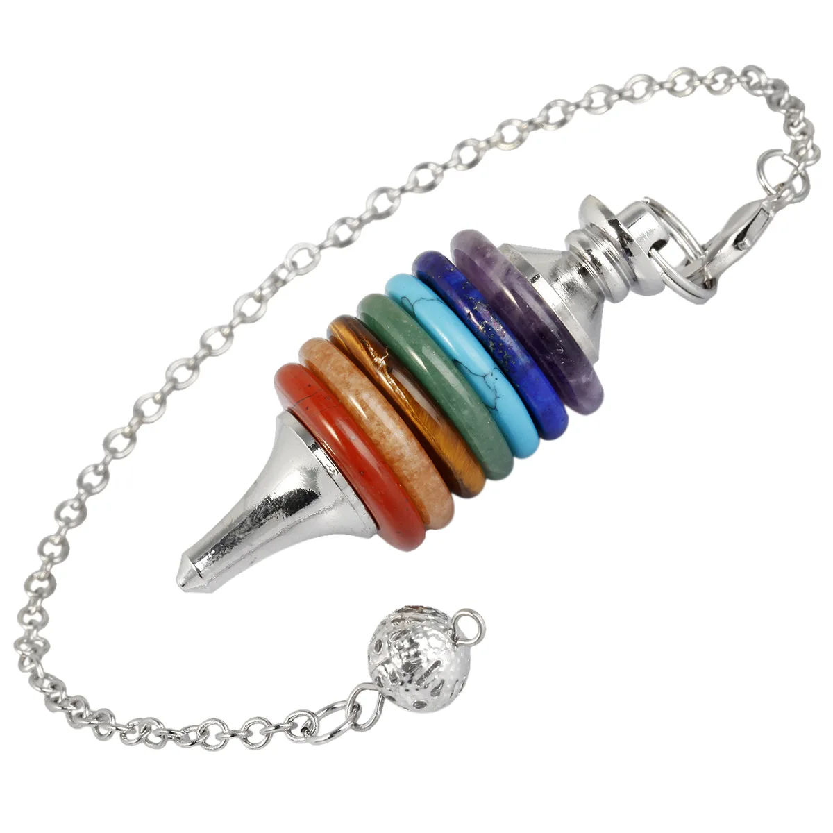 

Natural Stone 7 Color Pendulum for Dowsing Divination Healing Chakra Chain Yoga Balancing Reiki Gem Round Pendant Jewelry