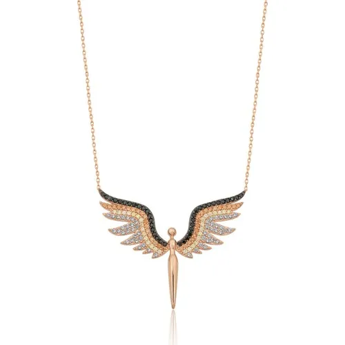 Женское серебряное ожерелье с цветными камнями покрытое розовым золотом