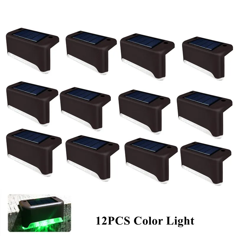 

12Pcs Stair Garden Solar Lamps LED Wall Light IP44 Fence Light Garden Decoration Solar Waterproof Lightings Solar Lights Outdoor