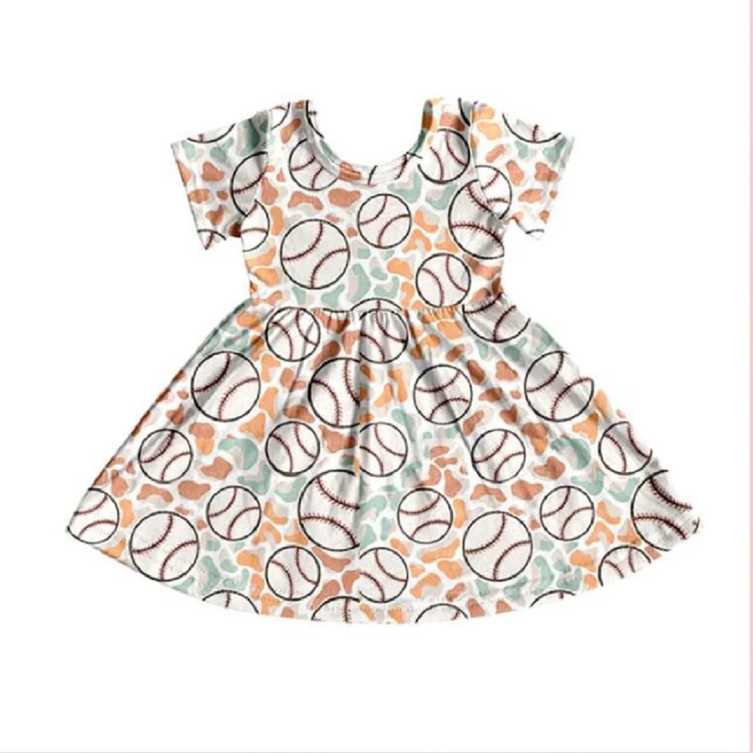 

Cute Short Sleeve Baby Girl Leopard Print Dress Children Girl Baseball Suit Children Summer Dress