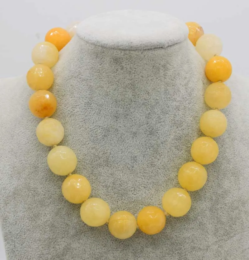 

wholesale 20mm yellow quartz faceted round necklace 17.5inch FPPJ nature beads gift