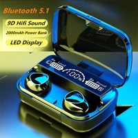 new wireless v5 1 bluetooth music earphone hd stereo headphone sports waterproof headset dual mic 2000mah battery charge case