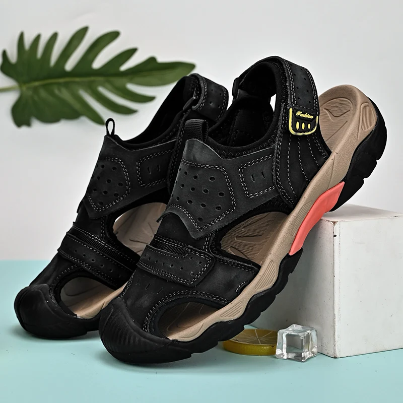 

2023 Genuine Leather Men Shoes Summer New Large Size Men's Sandals Men Sandals Fashion Sandals Slippers Big Size 38-46