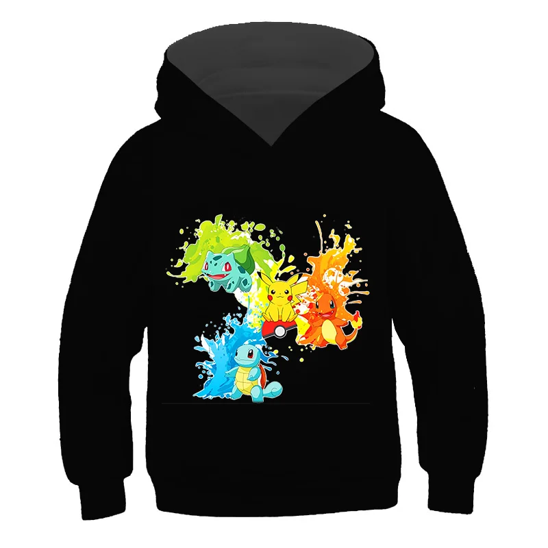 

2022 год, толстовки с капюшоном для девочек и мальчиков, сезон весна-осень, Женские топы с мультяшным рисунком Пикачу, хлопковая детская одежд...