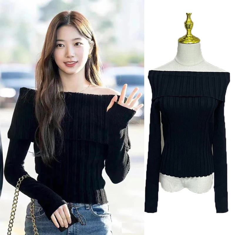 

K-pop Idol Outfit Women Off Shoulder Sweater Fairy Dancer Outfit Black Jazz Dancewear Music Festival Outfit Rave Wear JL5111