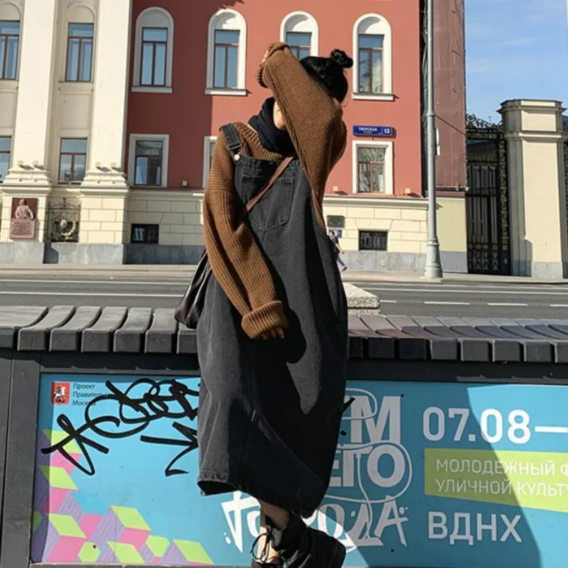 Женские свободные джинсовые платья без рукавов на подтяжках Vestidos Feminio Ulzzang