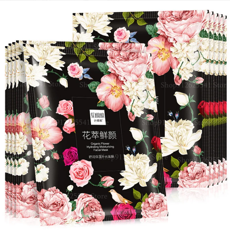 

10 шт., увлажняющие отбеливающие маски для лица с розами