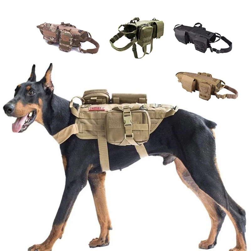 

Tactical dog training Vest suit Outdoor Combat Medium and large Dogs Harness Set Nylon Military Pet Vest Suit With Backpack