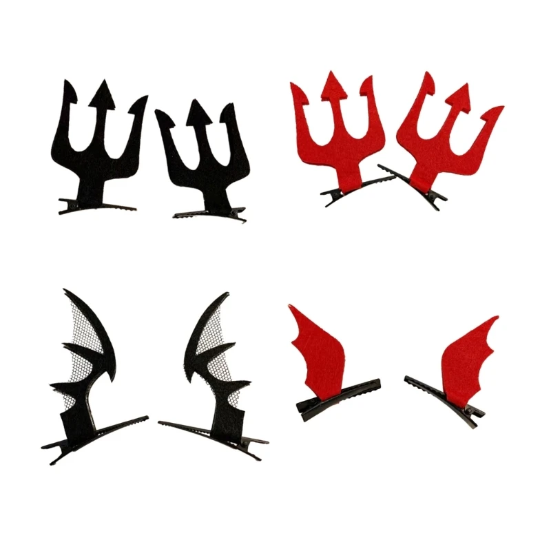 

1pair Bat Wing/Fork Shape Hairpins Hot Girls Punk Duckbill Hair Clip Halloween Punk Ponytail Side Hair Clip for Woman