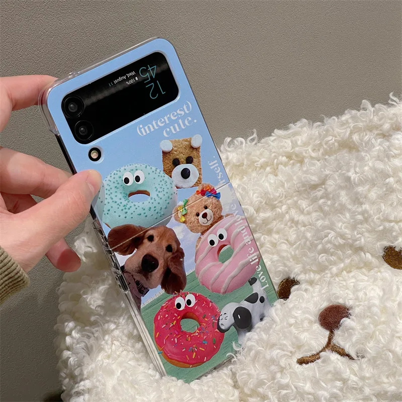 

Cartoon Animal Donut Phone Case for Samsung Galaxy Z Flip 3 Z Flip 4 Hard PC Back Cover for ZFlip3 ZFlip4 Case Shell