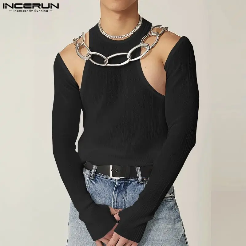 Мужские футболки INCERUN 2024 черные/белые/зеленые