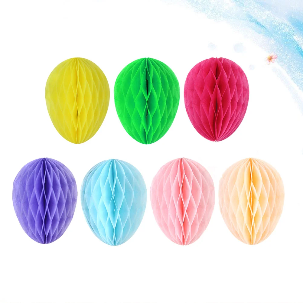 

7 Pcs Easter Hanging Decorations Paper Fans Decoration Easter Honeycomb Balls Wreath Decor Pompom Easter Egg Garland