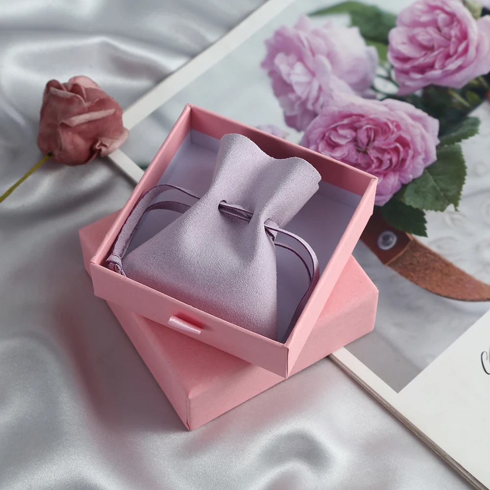 Microfiber Jewelry Drawstring Fungus Style Ring Gift Light Purple Bags for Christmas Necklace Packaging Organizer Party Gift