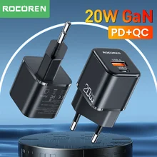 Rocoren PD 20W GaN 고속 충전기, 듀얼 USB C 타입, PD3.0, QC3.0, 빠른 충전, 아이폰 14, 13 프로 맥스, 샤오미 포코용
