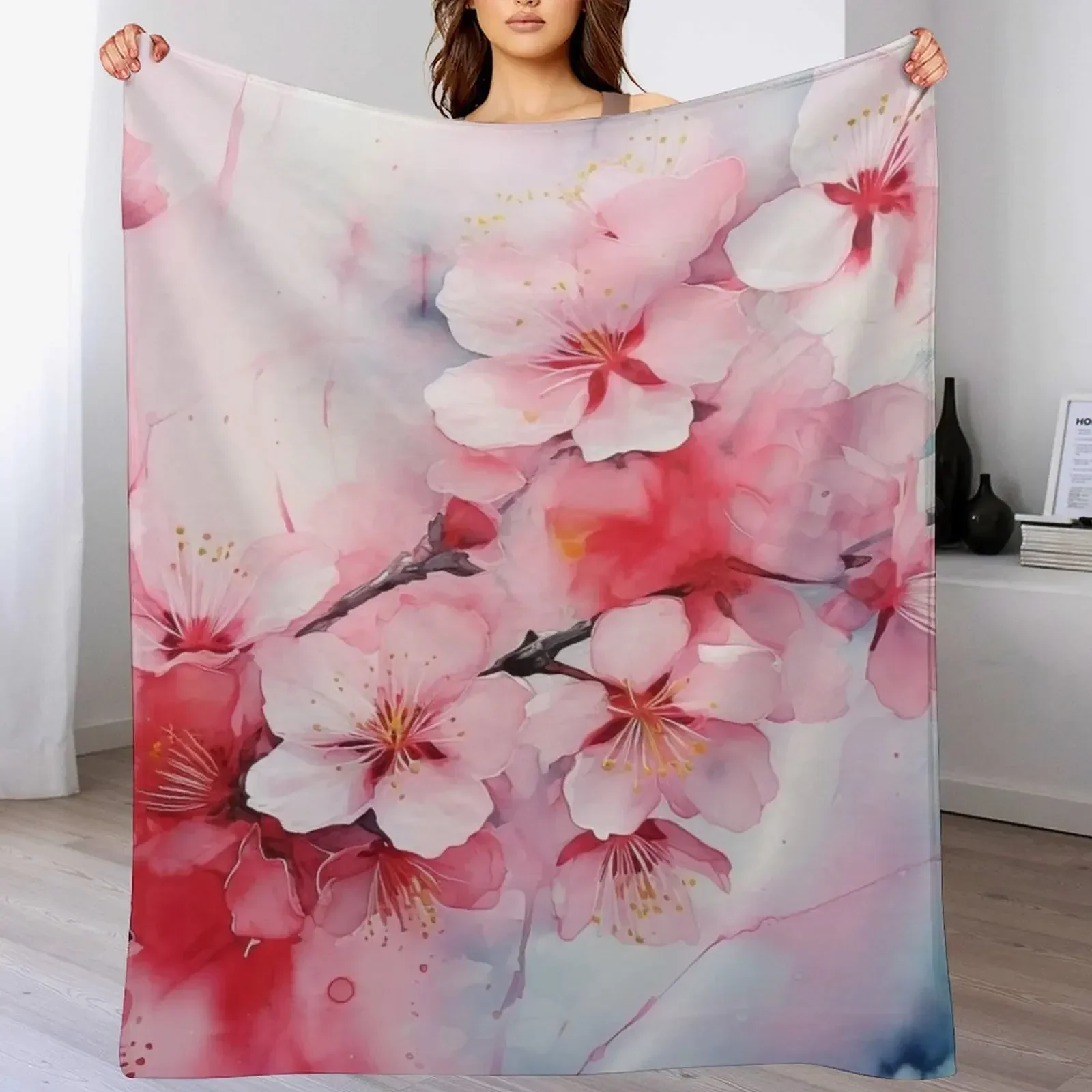 Sakura Reverie: абстрактное акварельное искусство для цветочных энтузиастов одеяло в