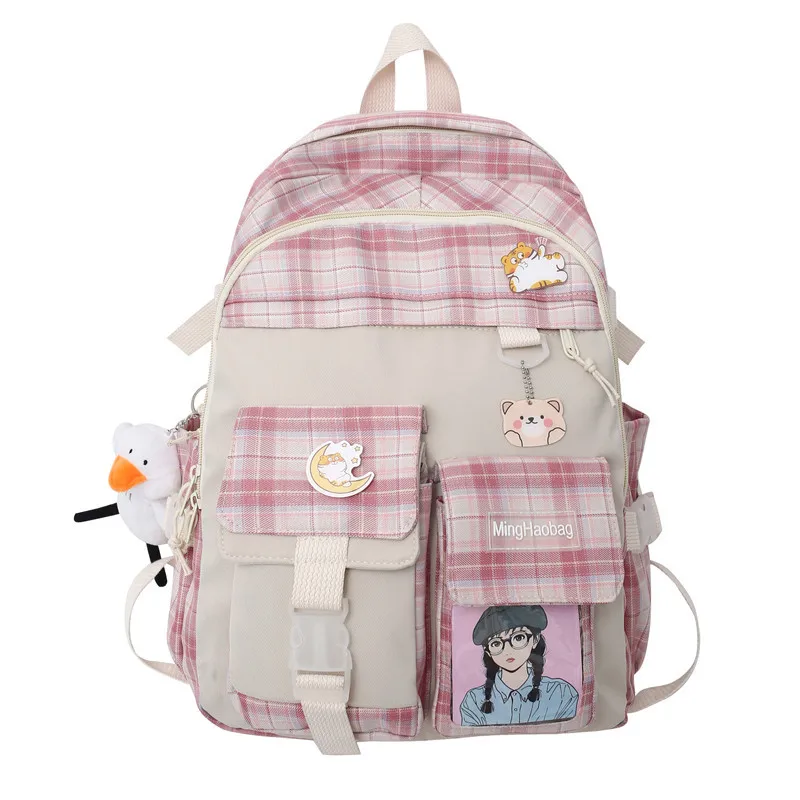 

Plaid Backpack for School Bag 2022 Girl Japanese Backpacks Women's Bags Girls Schoolbag Teenager Bookbag Rucksack Mochila Pink