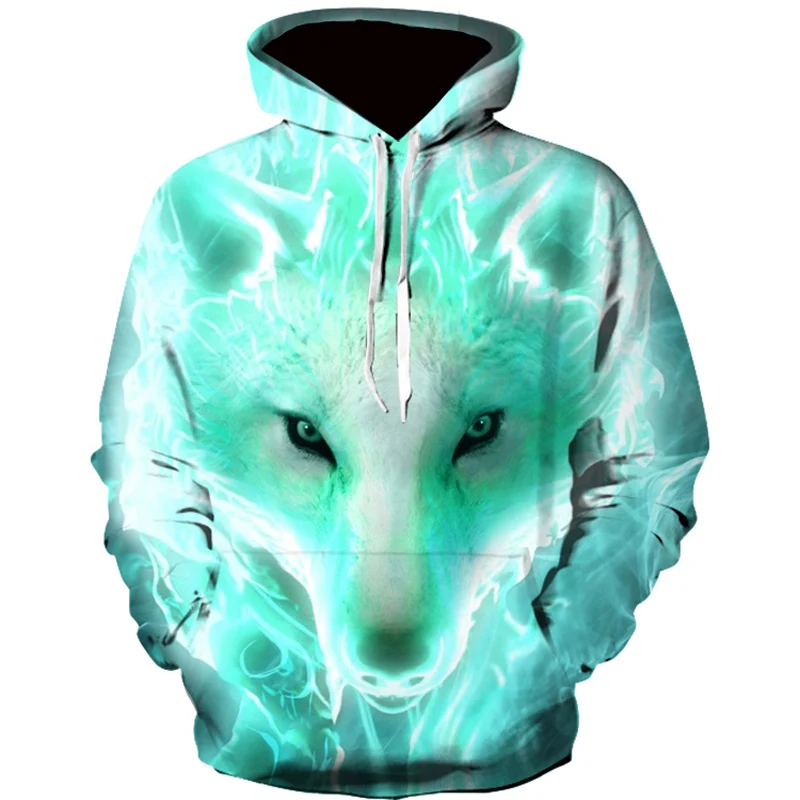 

Новинка сезона осень-зима 2022, уличная одежда для мужчин и женщин с 3D рисунком волка, модные пуловеры с длинными рукавами для мальчиков и дево...