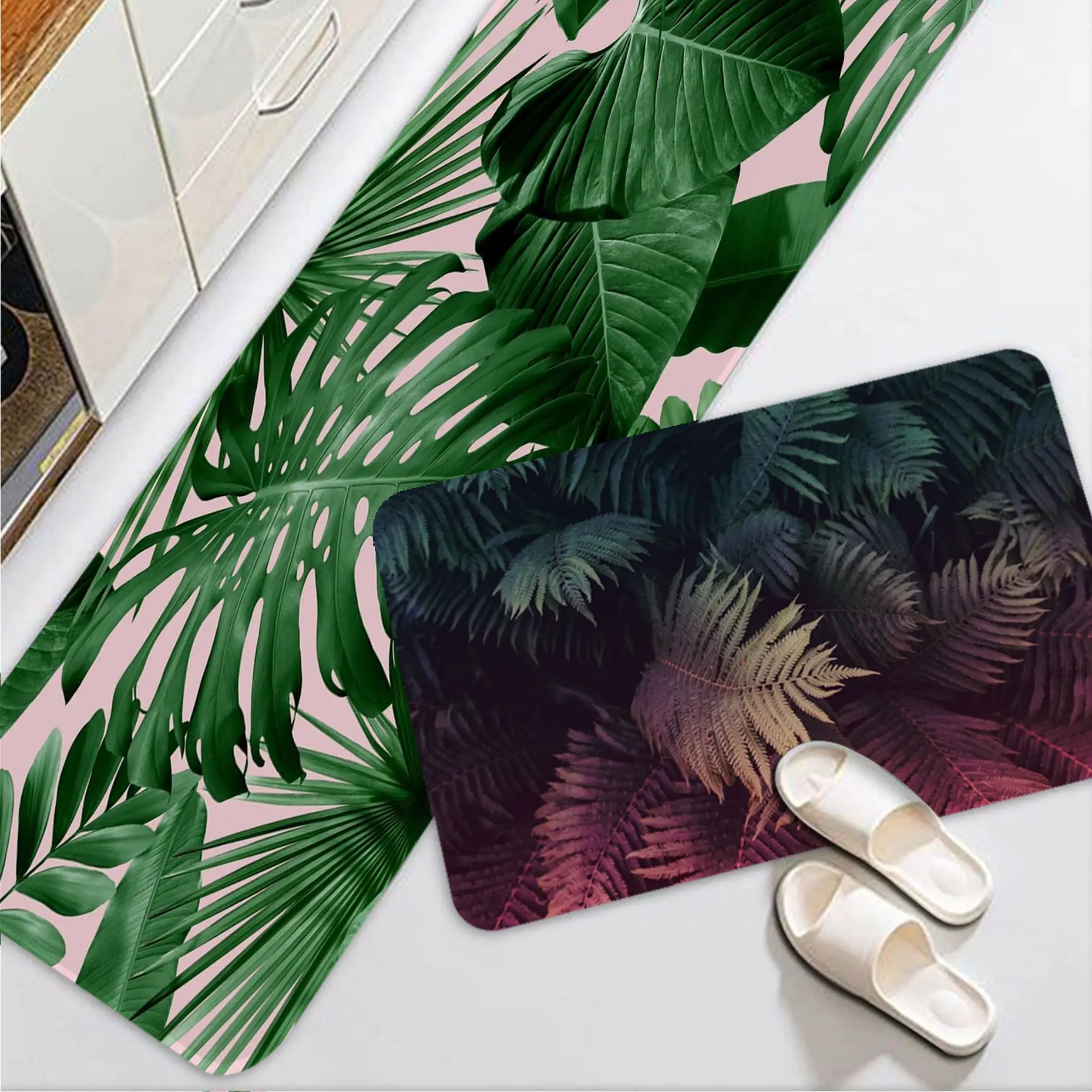 

Palms Leaves Floor Mat Retro Multiple Choice Living Room Kitchen Rug Non-Slip Bedside Mats