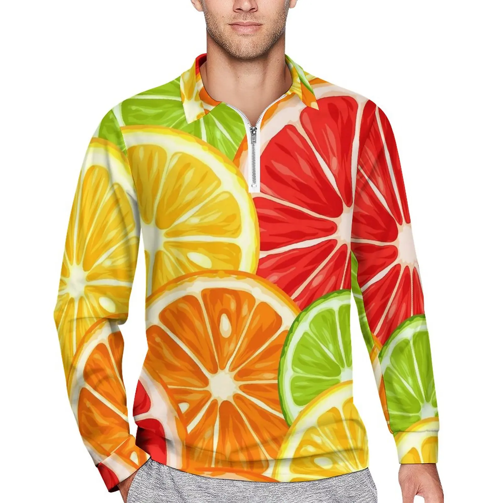 

Colorful Oranges Polo Shirts Autumn Fruits Print Casual Shirt Long Sleeve Collar Streetwear Graphic Oversized T-Shirts