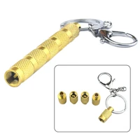 4 in 1 tire air deflator for off road vehicle solid brass keychain tyre air down tool with 4pcs valve caps