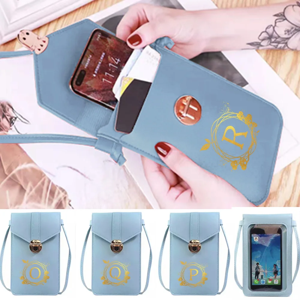 

Women Mini PU Leather Shoulder Messenger Bag Universal Mirror Touch Screen Anti-Scratch Mobile Phone Bags Wallet Wreath Print