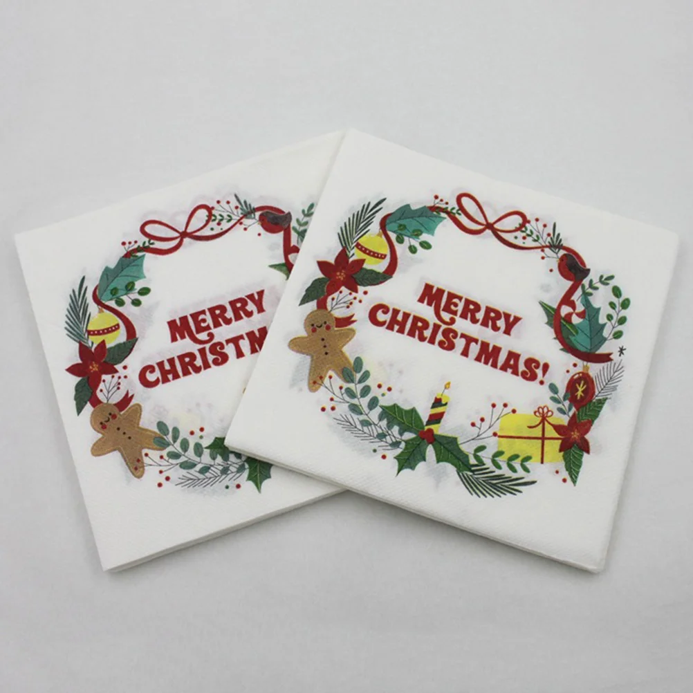 

40pcs Christmas Napkin Paper with Christmas Wreath Pattern Dinner Napkins Party Napkins Paper for Christmas Table Party Supplies