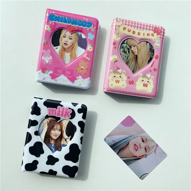 

3 Inch Photo Album Love Heart Hollow Photocard Holder Kpop Card Binder Cute Bear Milk Album Instax Scrapbook Album Collect Book