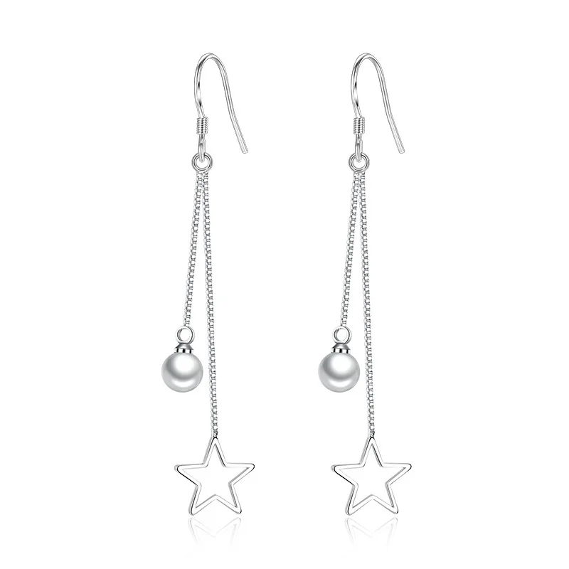 

Tassel Pearl Silver-plated Earrings Long Section Exaggerated Temperament Versatile Ear Chain Five-pointed Star Earrings Women