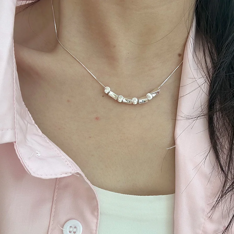 

[Passepartout Necklace]925 Sterling Silver Irregular Twisted Round Beads Women's Cool Style Clavicle Chain N0644