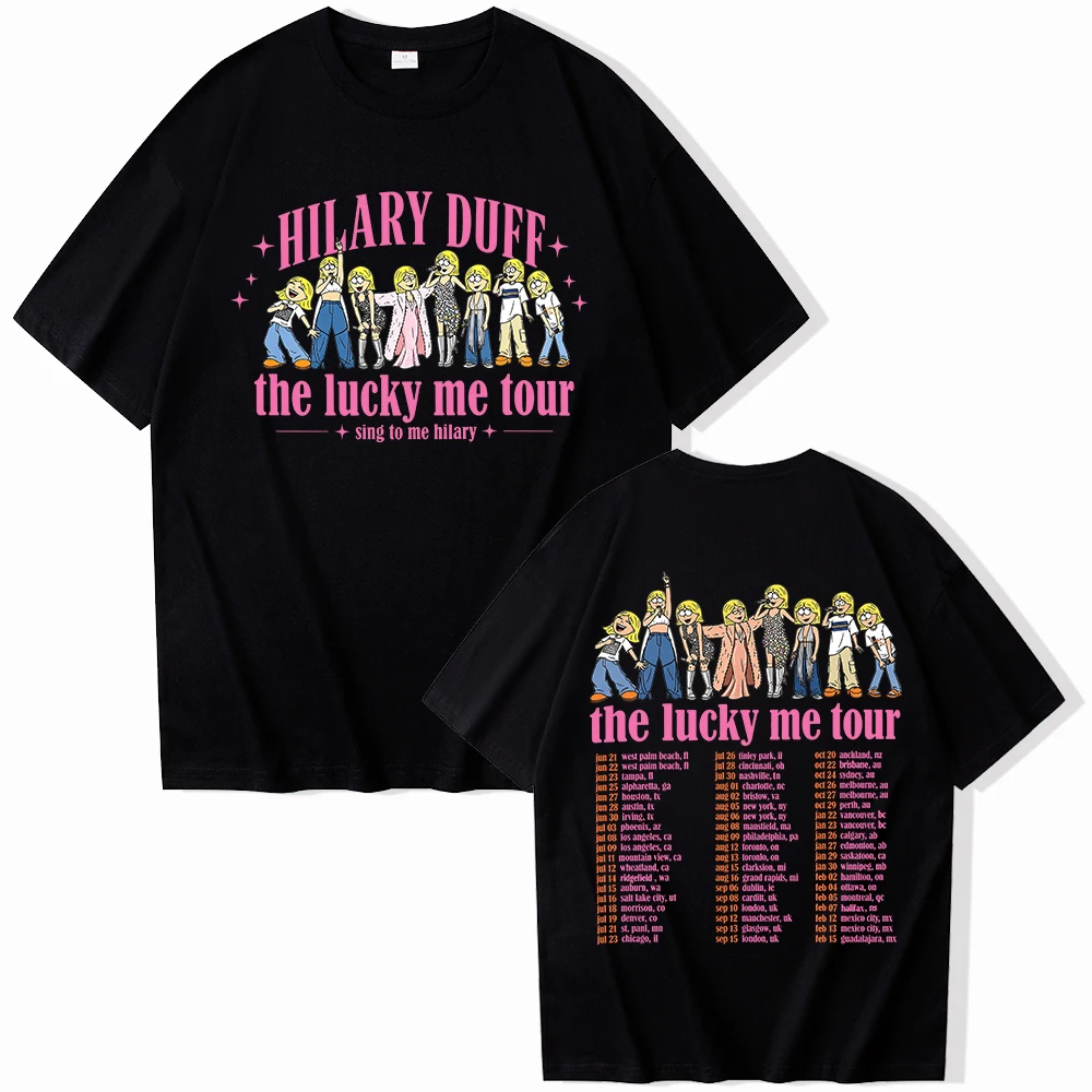 Фото Футболка The Lucky Me Tour 2026 для мужчин и женщин, концерт Хилари Дафф, уличная одежда в стиле Харадзюку, короткий рукав, футболка Y2k №1