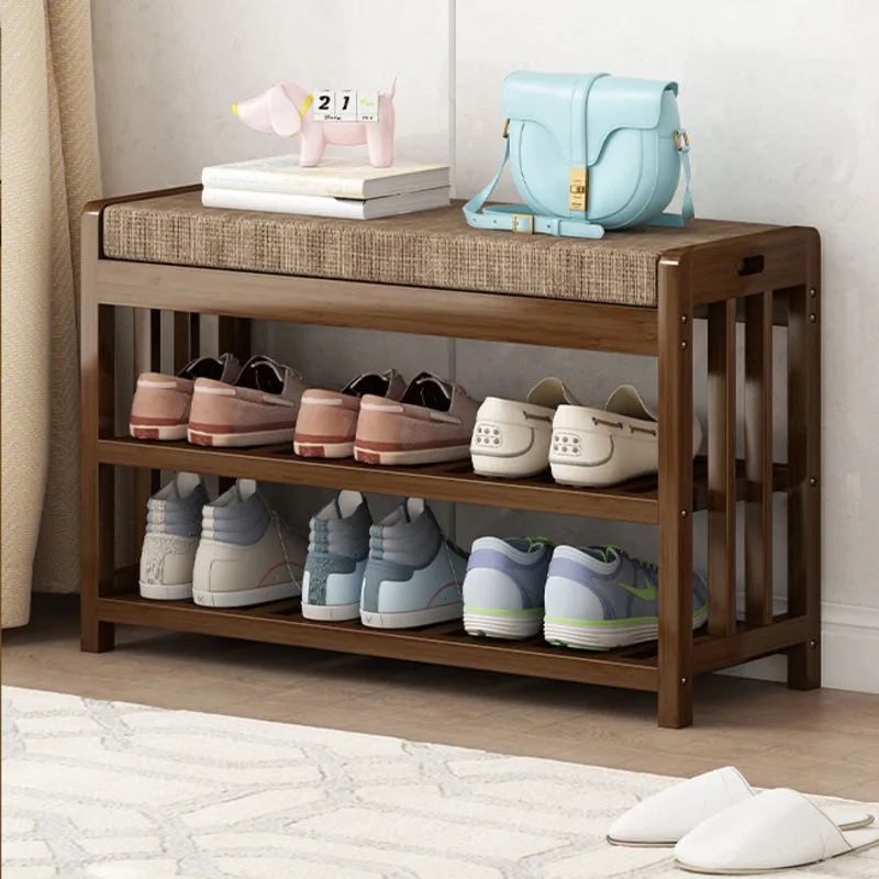 Household Entry Shoe Rack Multi-layer Partition Shoe Cupboards Soft Bag Cushion Storage Cabinets Hook Design Hallway Bench