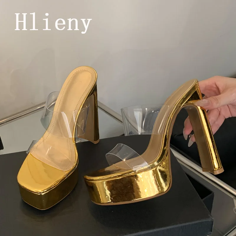 Hlieny дизайнерские прозрачные тапочки на платформе из ПВХ женские шлепанцы