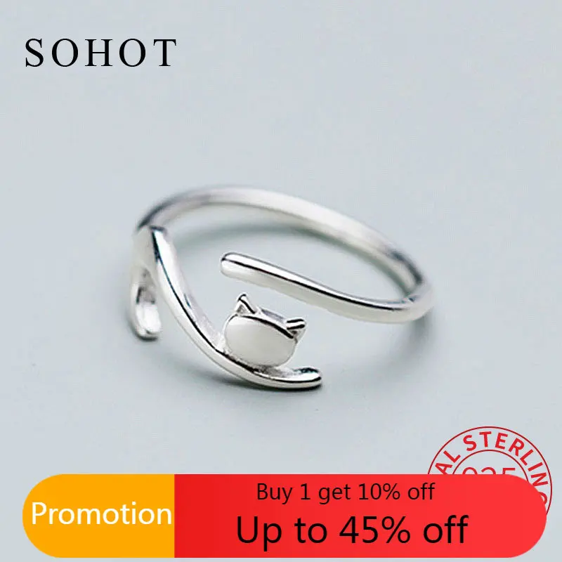 

Женское регулируемое кольцо в виде кошки, из серебра 925 пробы