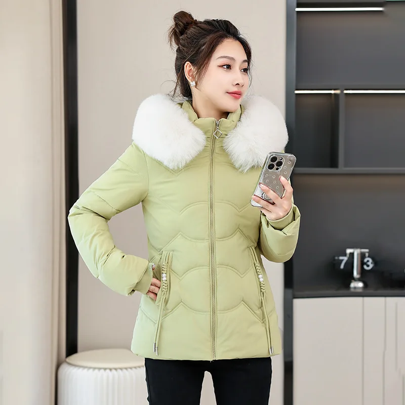 Fashion Women's Hooded Cotton Jacket Winter Korean Female Temperament Soft Big Fur Collar Thickened Slim Warm Outerwear