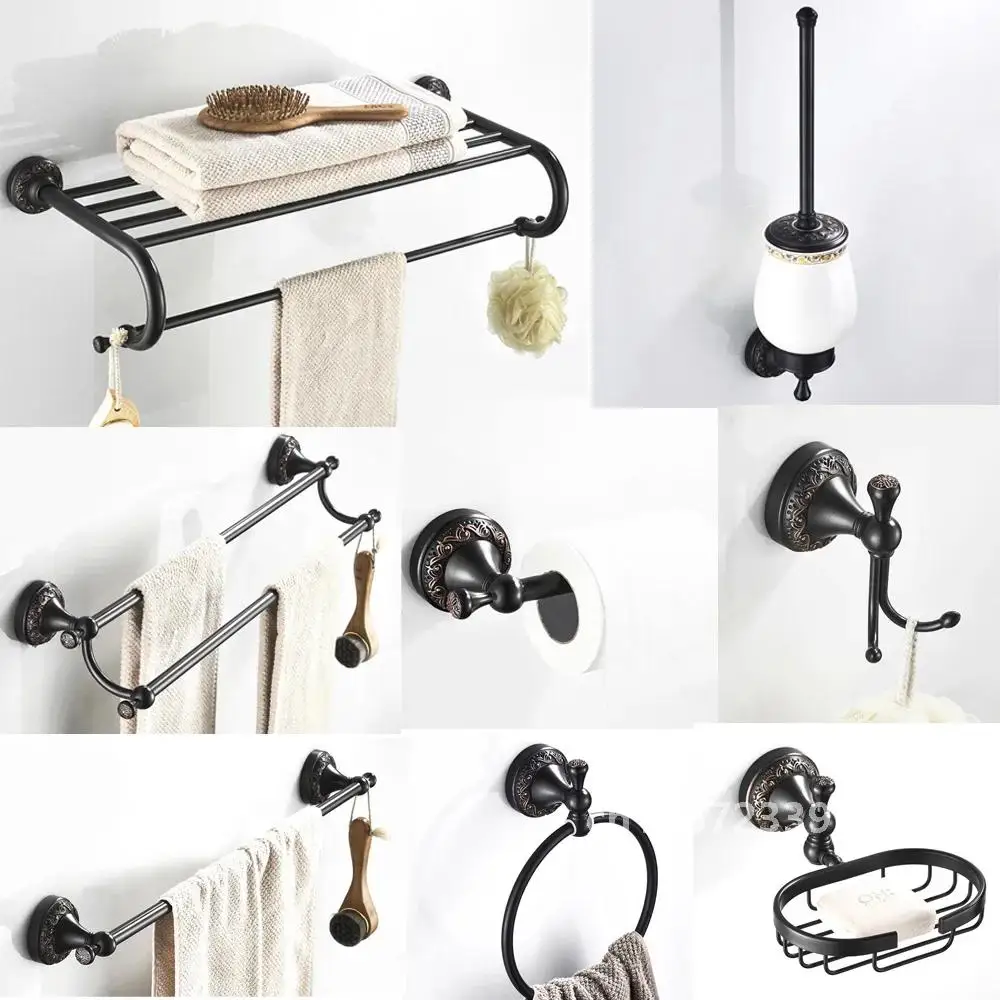 Черная латунь аксессуары для ванной комнаты набор оборудования вешалка