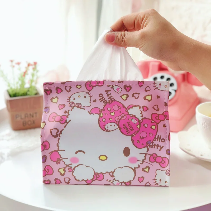 

Sanrio Hellokitty Melody Kuromi Cinnamoroll Pom Purin Cartoon Pu Tissue Pump Home Kitchen Car Leather Tissue Box Paper Kawaii