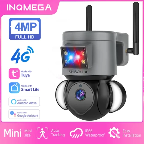 Умная спасательная камера INQMEGA 4G SIM, уличная камера для домашней системы видеонаблюдения с автоматическим отслеживанием и функцией ночного видения, с поддержкой Alexa, 4 МП