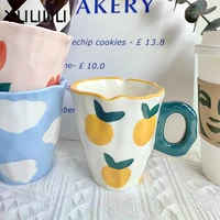 handmade ceramic mugs hand painted tulip original design irregular coffee cup for tea milk creative gifts handle drinkware