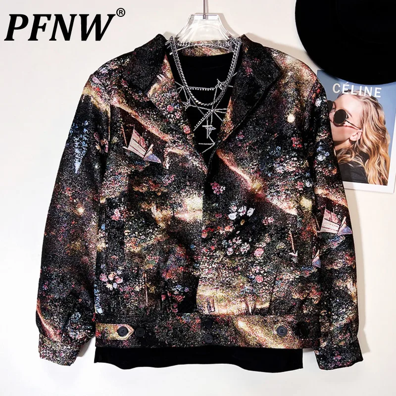 

PFNW Printing Men's Stand Collar Jackets Embroidery Male Casual Niche Design Coats Autumn 2023 Korean Fashion Trendy New 28W1413