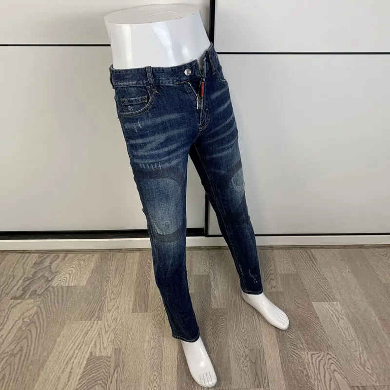 Джинсы мужские Стрейчевые в стиле ретро модные рваные джинсы Slim Fit Брендовые