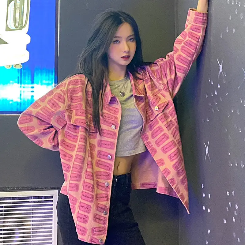 

Women Jean Coat Autumn Spring COTTON Casual Polka Dot Girls Outerwear Coats Full Turn-down Collar Single Breasted Girls Jackets