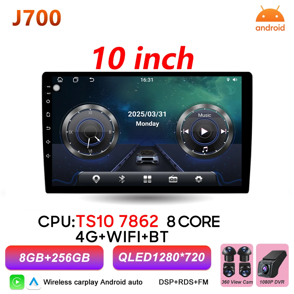 

Универсальная автомобильная магнитола Android 16 с экраном 9/10 дюймов, CarPlay, Android Auto, GPS, мультимедийный проигрыватель 2 DIN, Wi-Fi, QLED-экран, Bluetooth