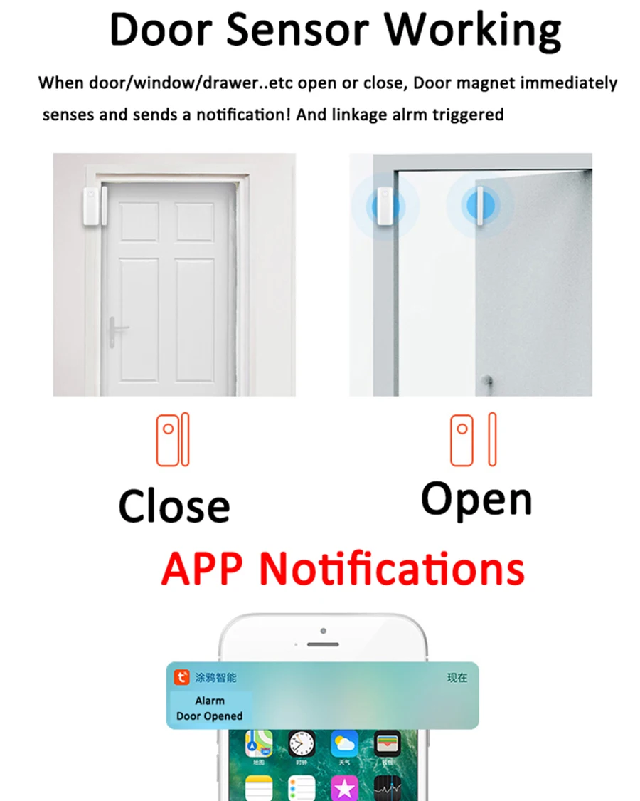 Tuya APP Wireless WIFI Door Contact For Home Security Alarm System Door Alarm Sensor Detector enlarge