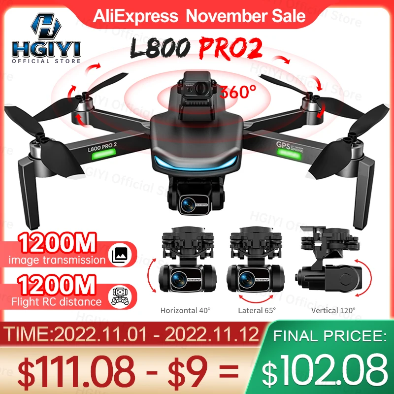 

HGIYI L800 Pro2 Drone 4K Profesional GPS Dual HD Drones 3-Axis Gimbal With 360 Obstacle Avoidance 5G WiFi RC Quadcopter