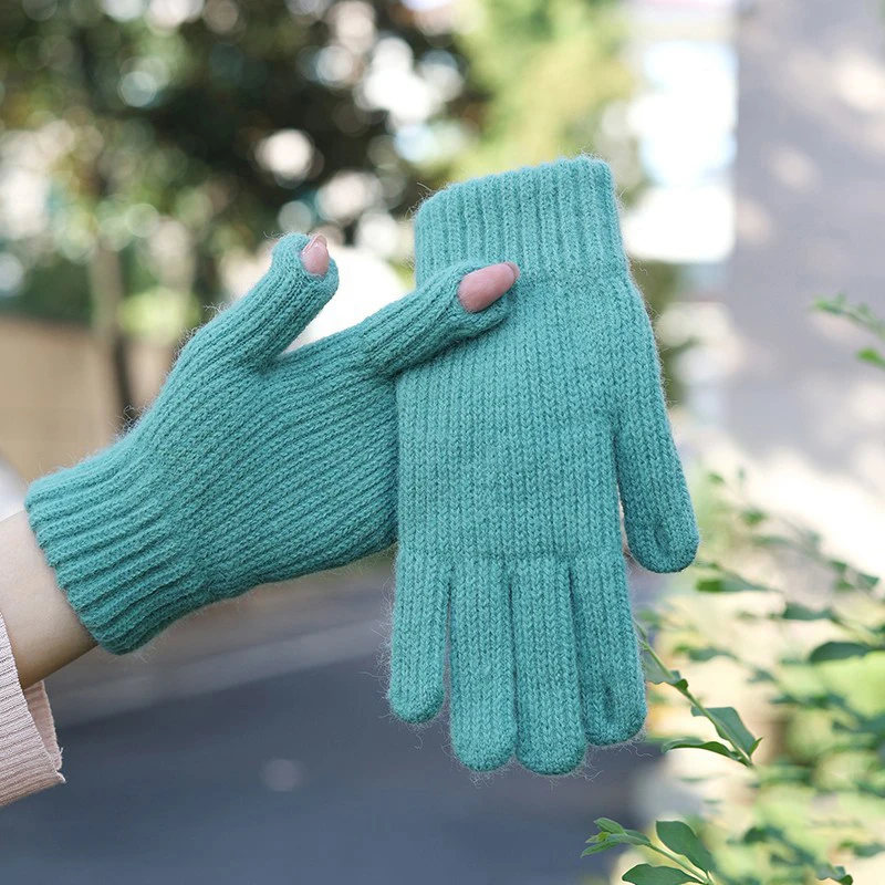 

Unisex Knitted Gloves Winter Full Finger Gloves Lady Autumn Winter Warm Thick Woolen Touch Screen Skiing Gloves Mittens Women's