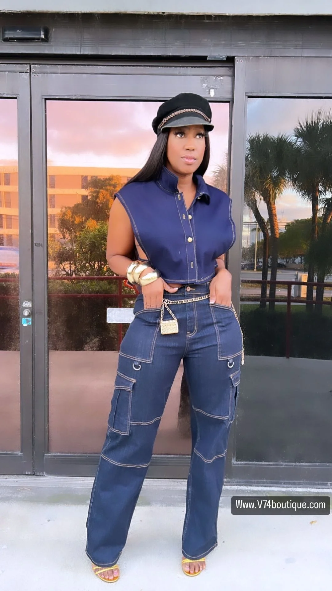 

2023 Summer Women's New Sleeveless Fashion Sexy Polo Solid Denim Casual Loose Single Breasted Shirt Short Top